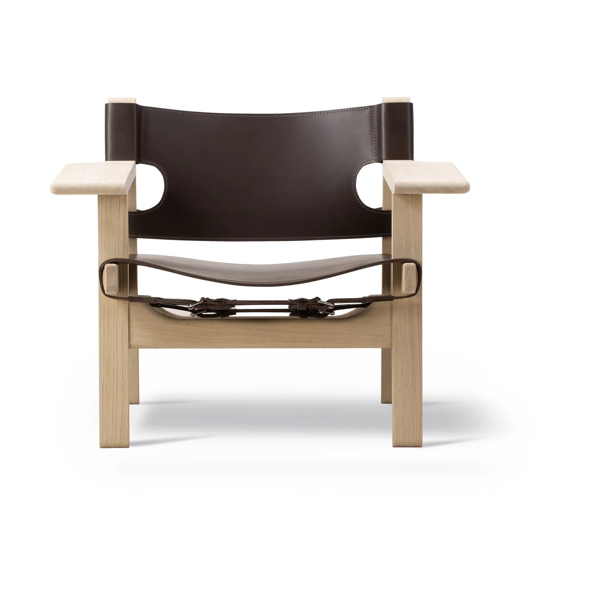 Fauteuil Den spanske stol, Cuir brun foncé-chêne savonné Fredericia Furniture
