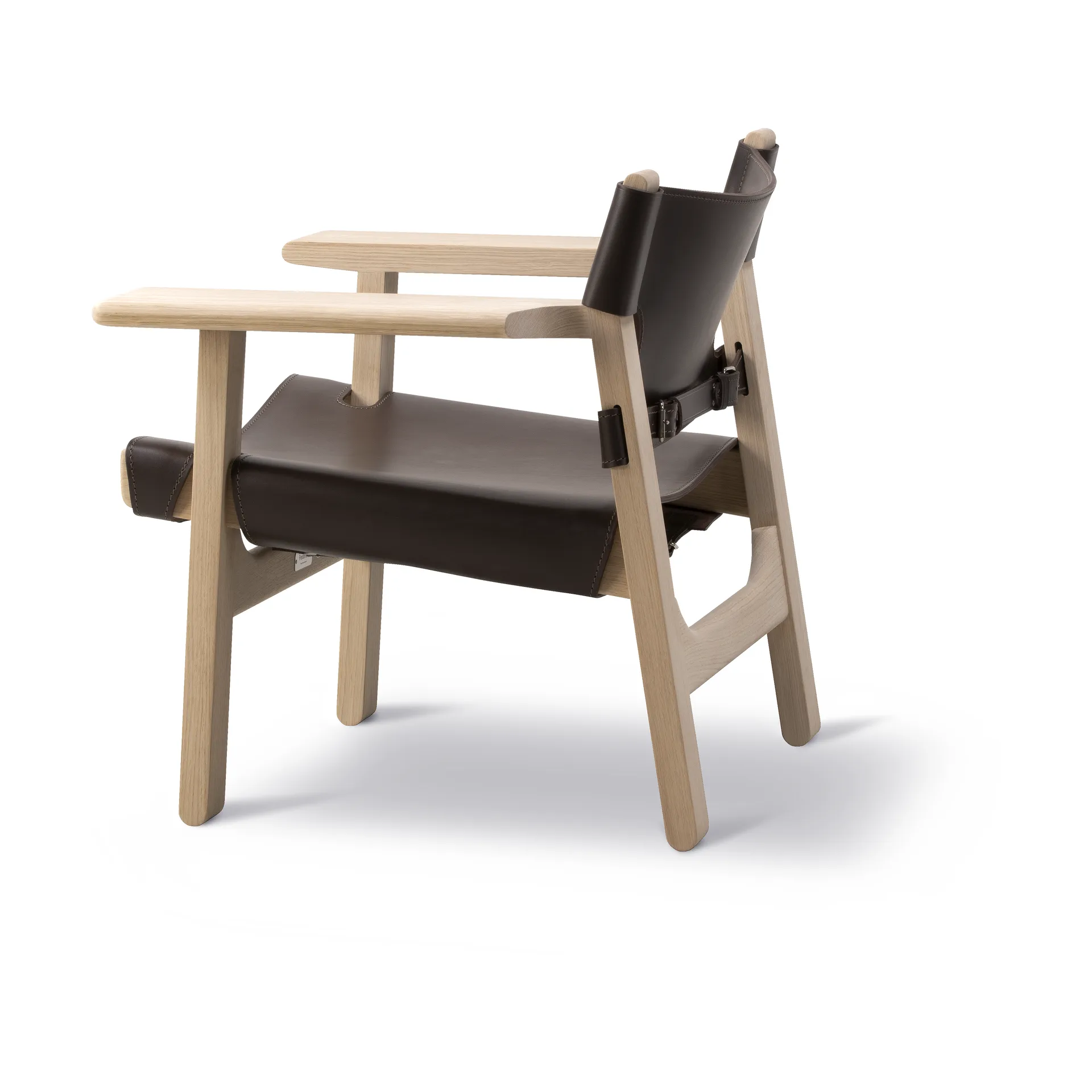 Fauteuil Den spanske stol, Cuir brun foncé-chêne savonné Fredericia Furniture
