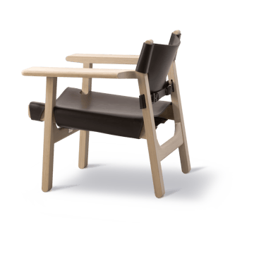 Fauteuil Den spanske stol - Cuir brun foncé-chêne savonné - Fredericia Furniture