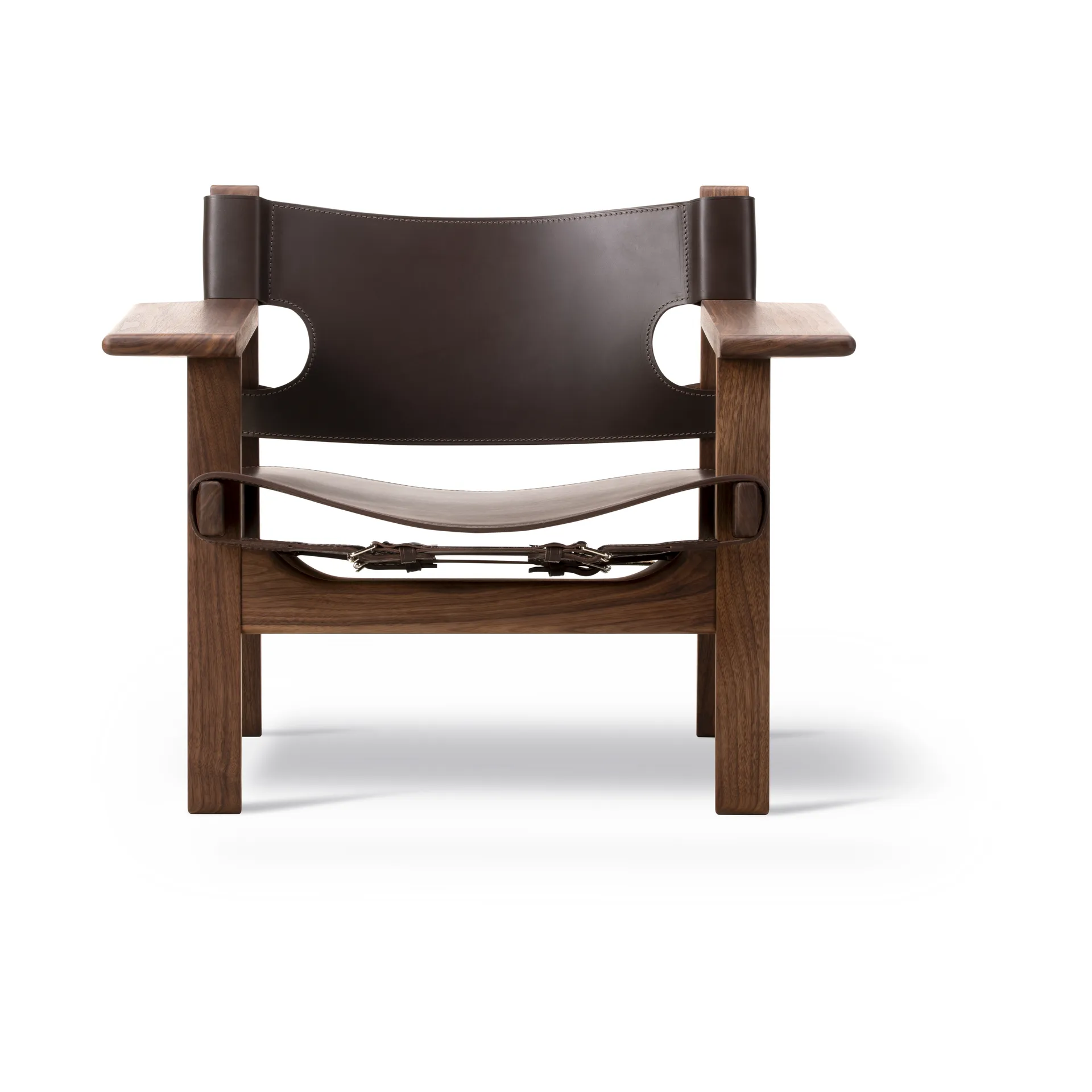 Fauteuil Den spanske stol, Cuir brun foncé-noyer huilé Fredericia Furniture