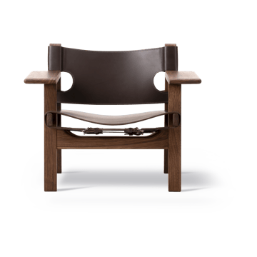Fauteuil Den spanske stol - Cuir brun foncé-noyer huilé - Fredericia Furniture