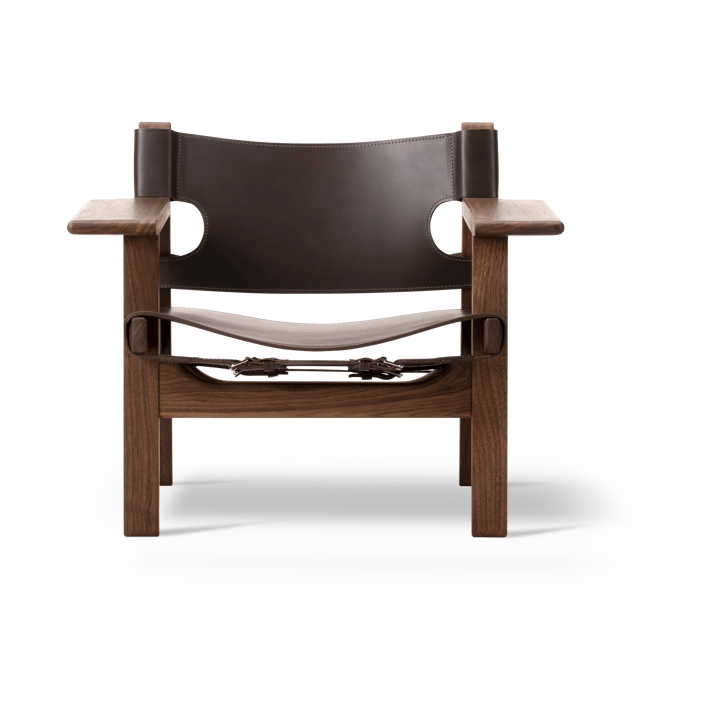 Fauteuil Den spanske stol, Cuir brun foncé-noyer huilé Fredericia Furniture