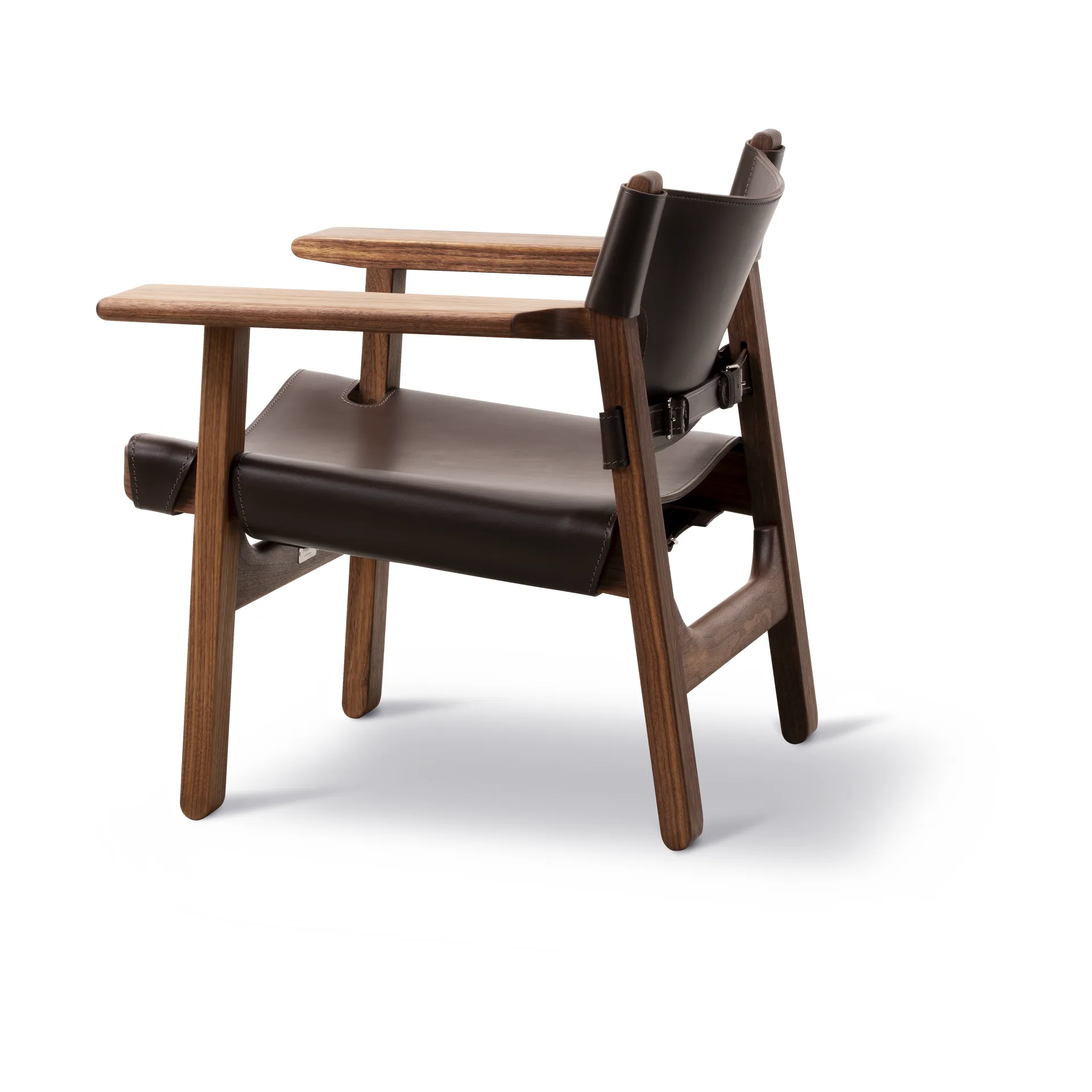 Fauteuil Den spanske stol, Cuir brun foncé-noyer huilé Fredericia Furniture