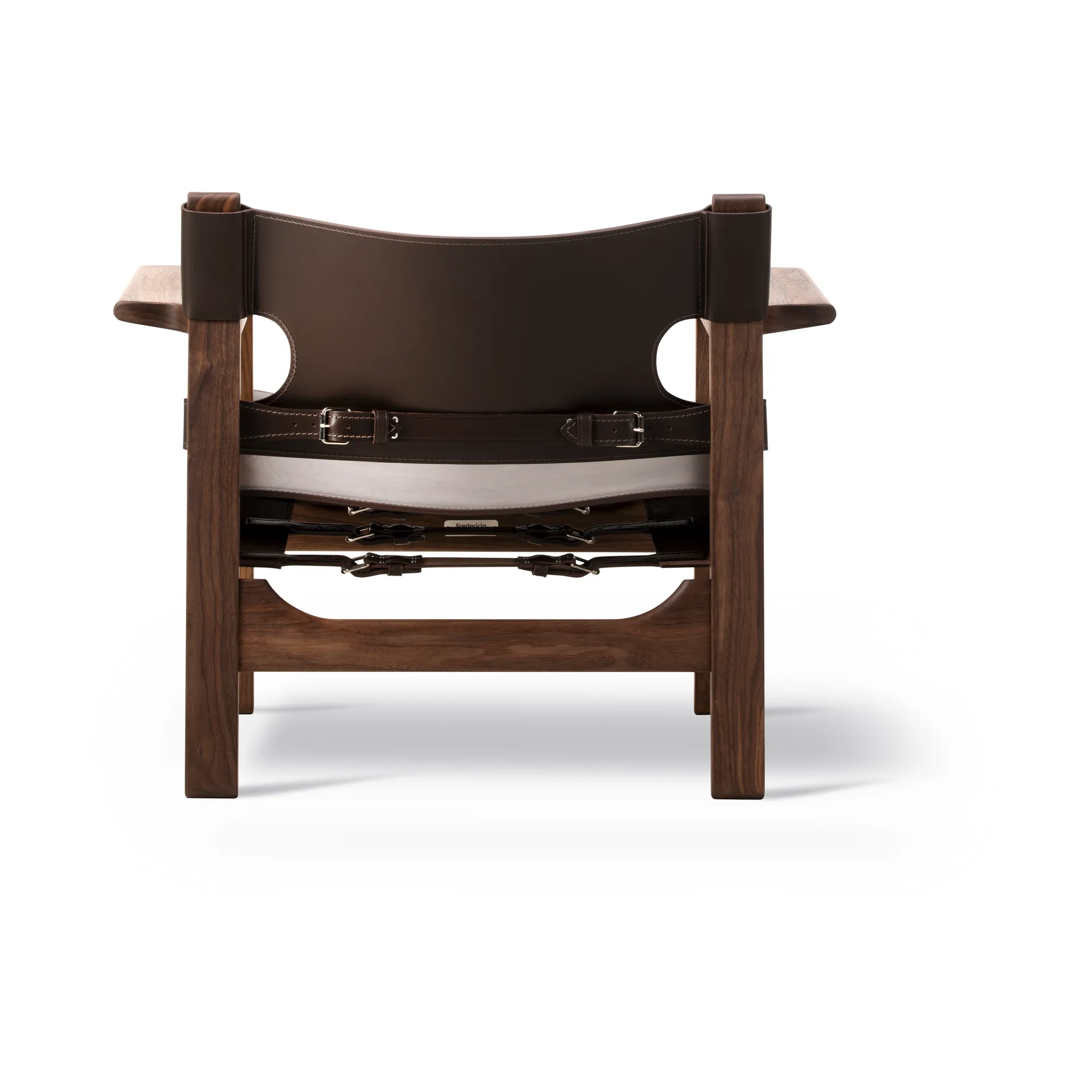 Fauteuil Den spanske stol, Cuir brun foncé-noyer huilé Fredericia Furniture