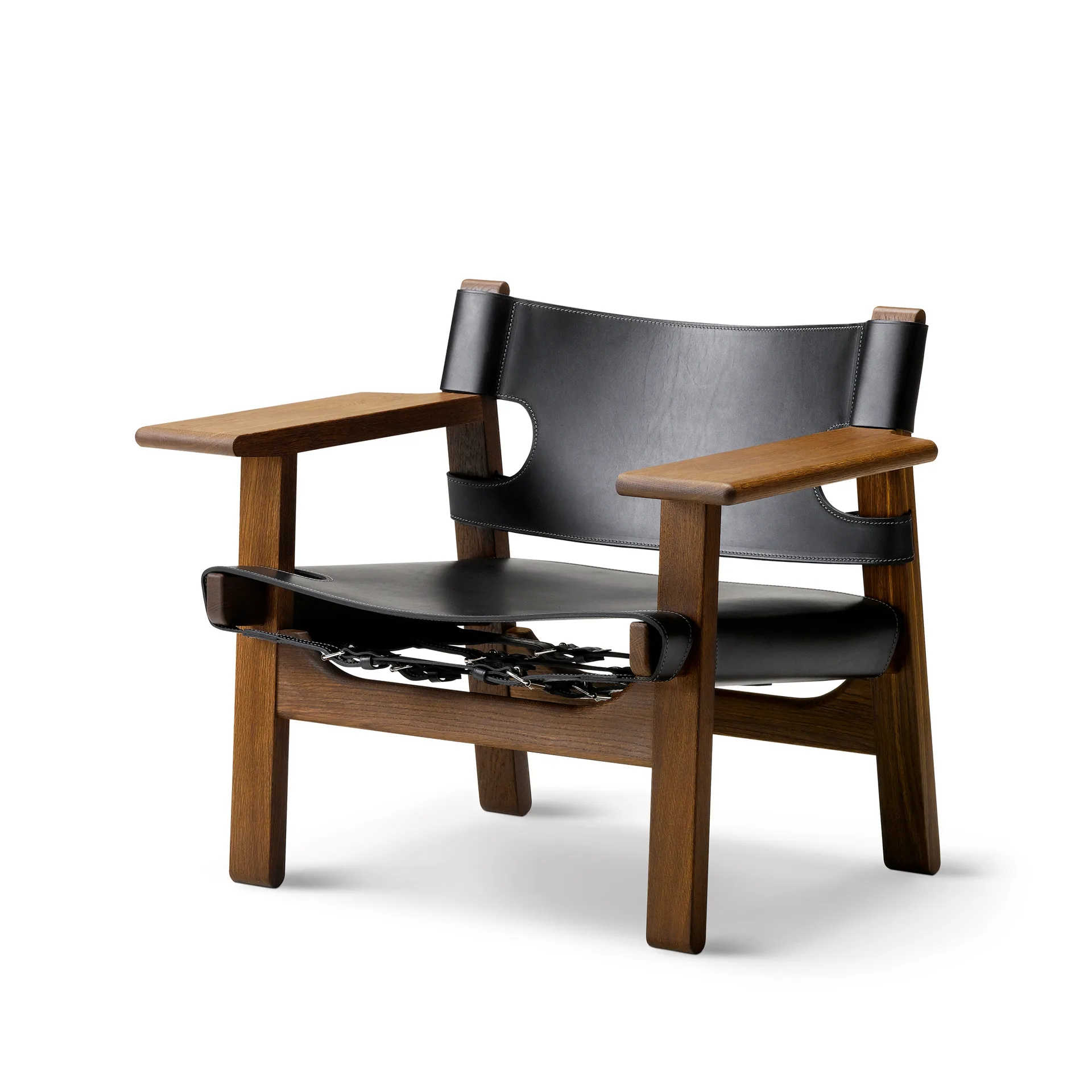 Fauteuil Den spanske stol, Cuir noir-chêne fumé Fredericia Furniture