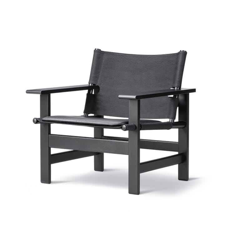 Fauteuil The Canvas Chair, Canvas noir-chêne noirci, incl. coussin cuir noir Fredericia Furniture
