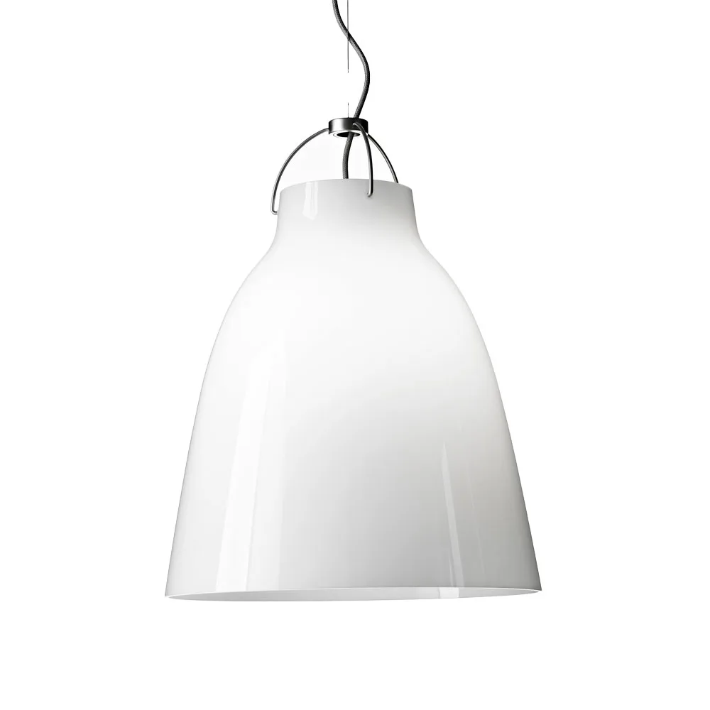 Suspension Caravaggio Opal P3, Opaline blanche-câble gris argenté Fritz Hansen