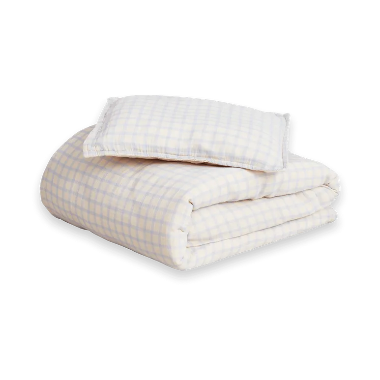 Ensemble de lit pour bébé Gingham Sky Blue Muslin, 70x80 cm/28x35 cm Garbo&Friends
