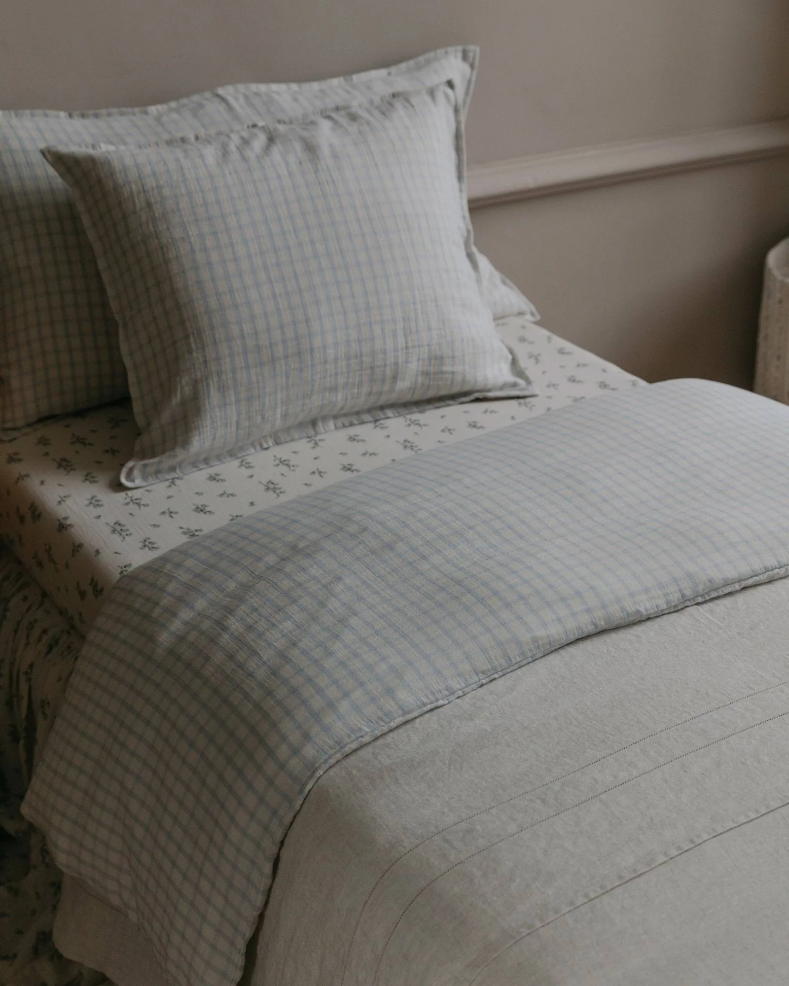 Gingham Sky Blue housse de couette en mousseline, 135x200 cm Garbo&Friends