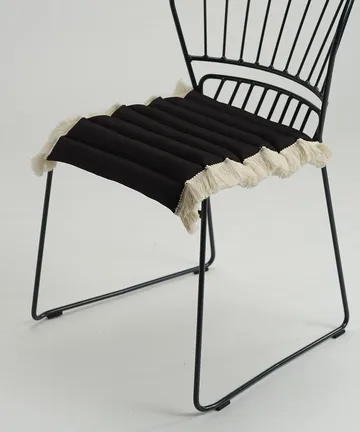 Coussin de siège Garden Glory à franges - Noir, frange offwhite, 38x40 cm - Garden Glory