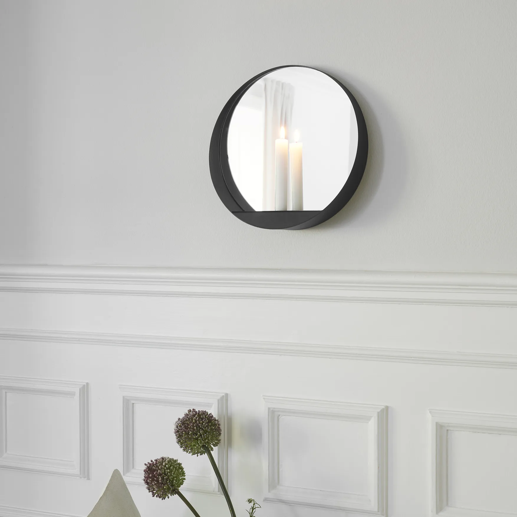 Miroir/Bougeoir Glim Ø28 cm, Noir Gejst