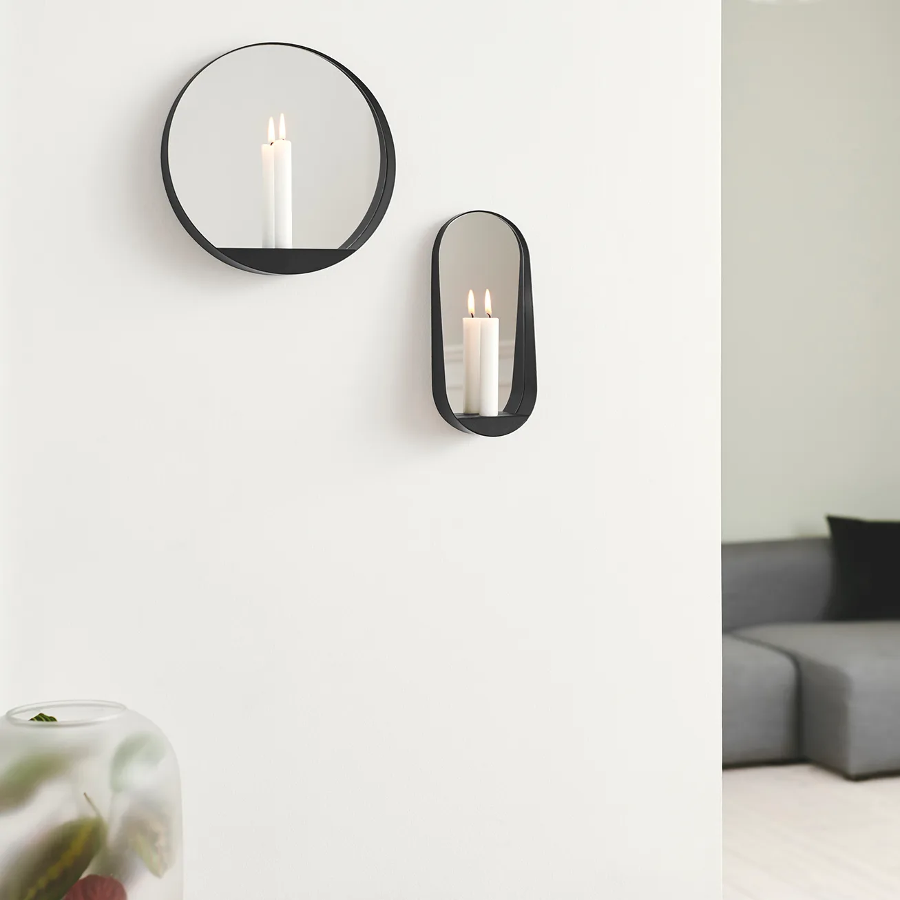 Miroir/Bougeoir Glim Ø28 cm, Noir Gejst