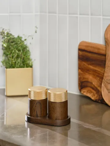 Moulin à sel et poivre Sina 6 cm - Frêne foncé – laiton - Gejst