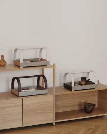 Plateau Kydo avec poignées 40,5x27x23,5 cm - Chêne foncé – beige white - Gejst