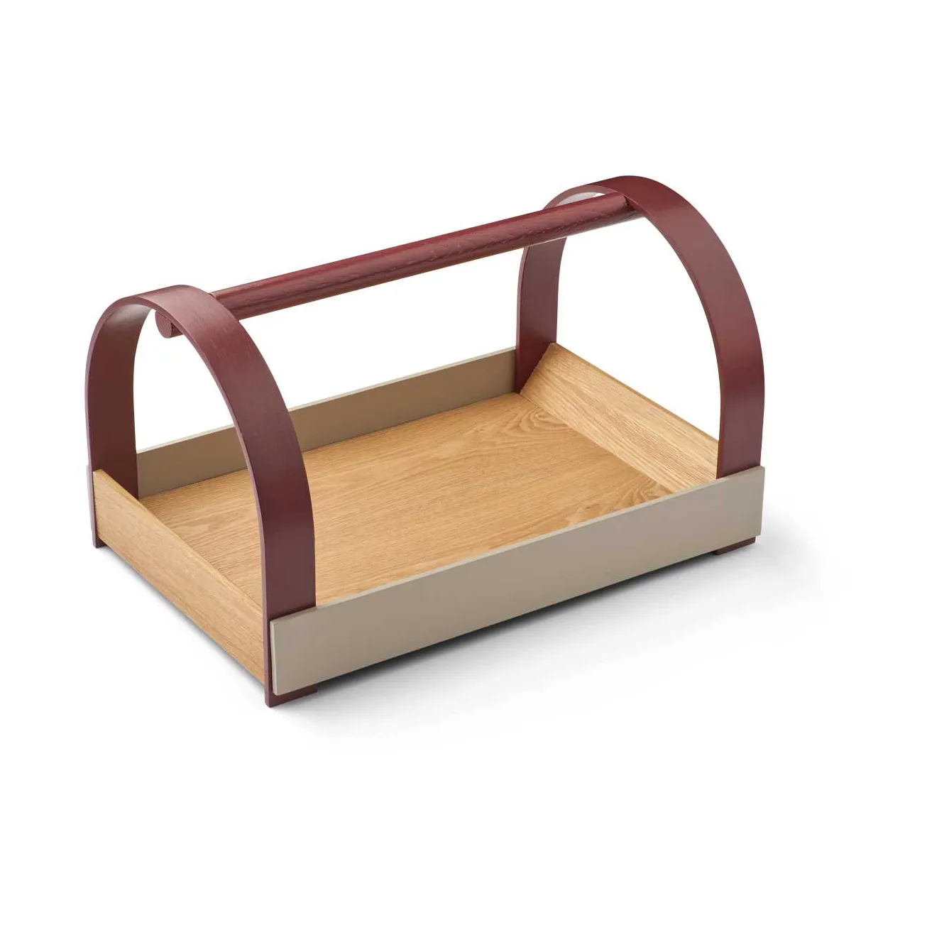 Plateau Kydo avec poignées 40,5x27x23,5 cm, Chêne – gris bordeaux Gejst