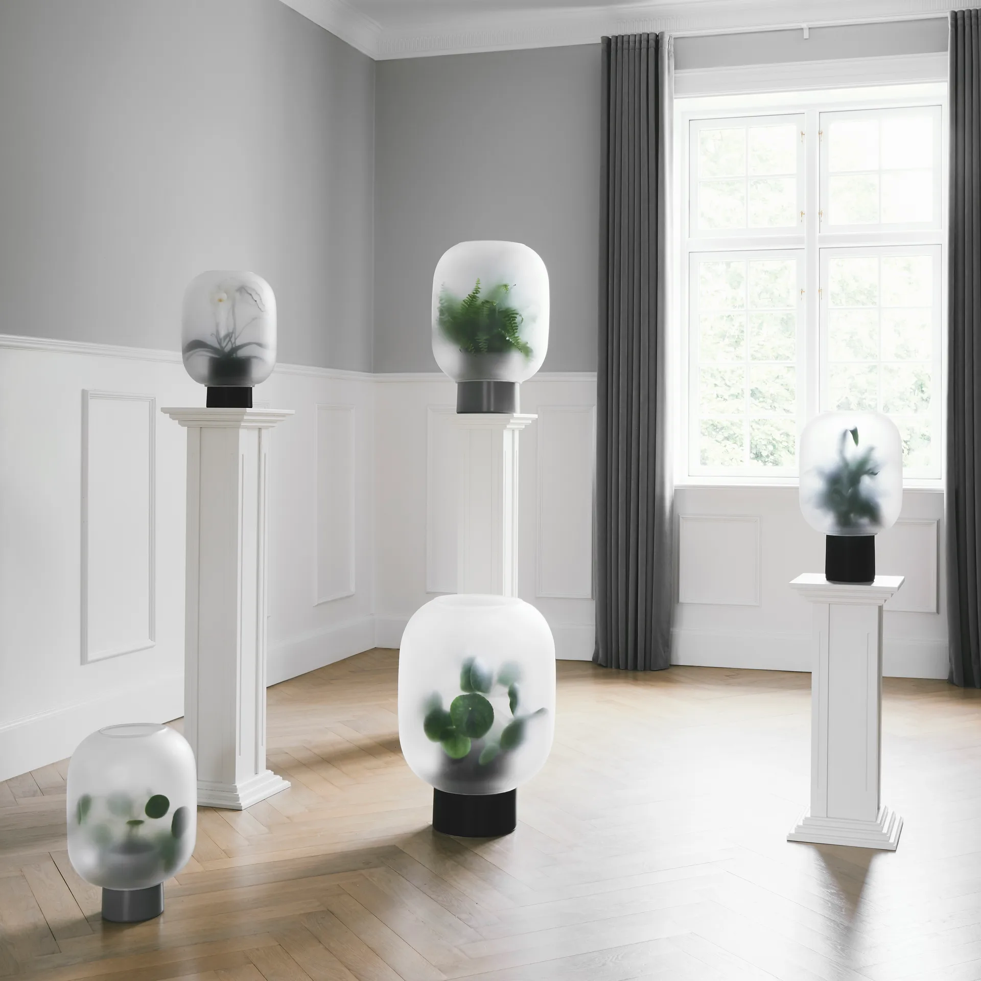 Pot avec verre givré grand Nebl Ø25 cm, Gris Gejst
