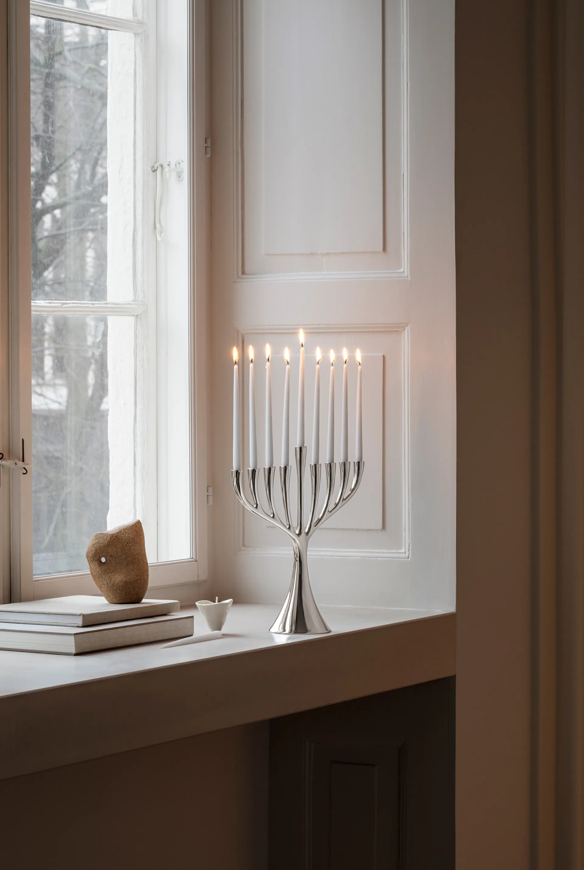 Bougeoir à neuf branches Cobra Menorah, Acier inoxydable Georg Jensen