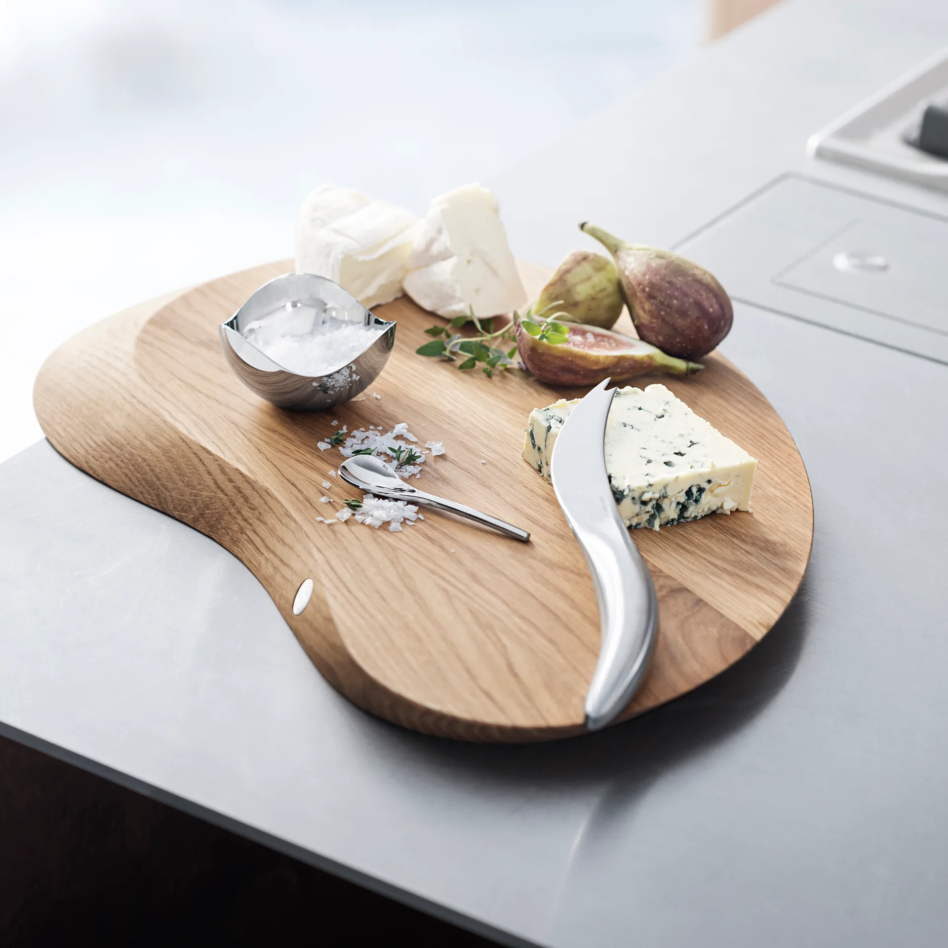 Salière et cuillère Bloom, acier inoxydable Georg Jensen