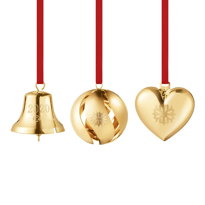 Set 2020 avec coeur, horloge et boule - plaqué or - Georg Jensen