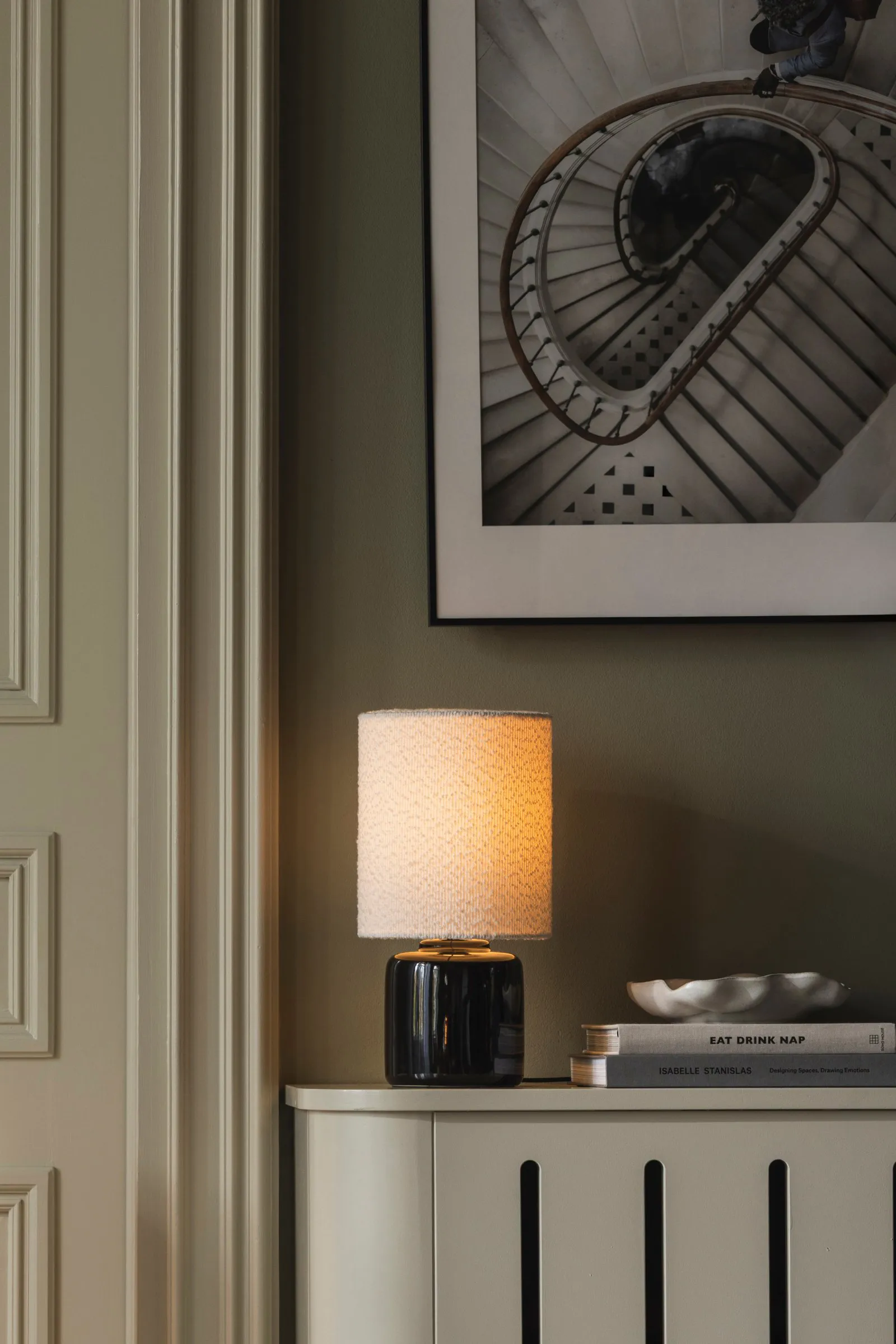 Lampe de table Florian, Bouclé blanc/noir, Ø20x39 cm Globen Lighting