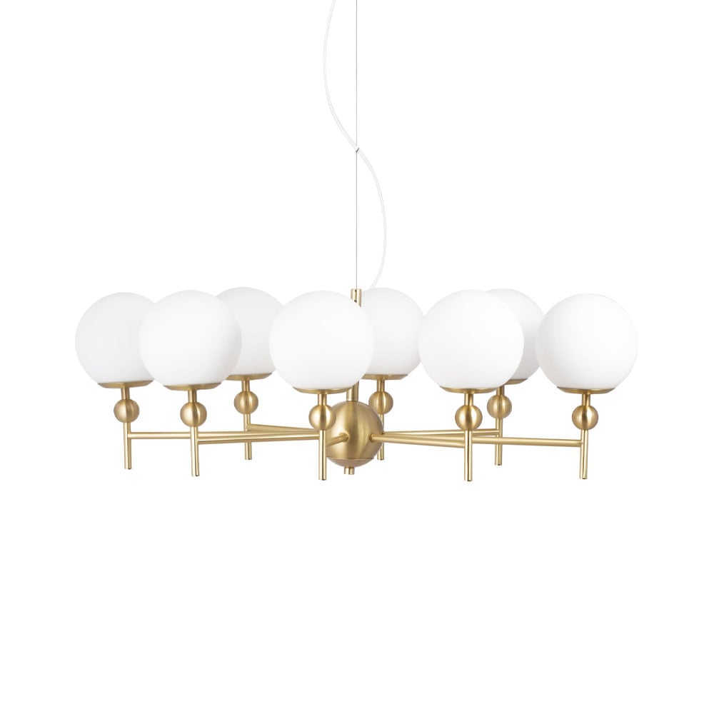 Globen Lighting Suspension Astrid laiton/blanc, 8 lampes