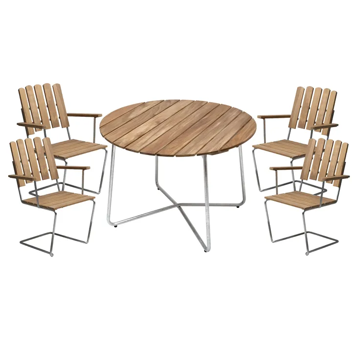 Ensemble Salle à Manger Grythyttan ø100 cm - teck - Grythyttan Stålmöbler