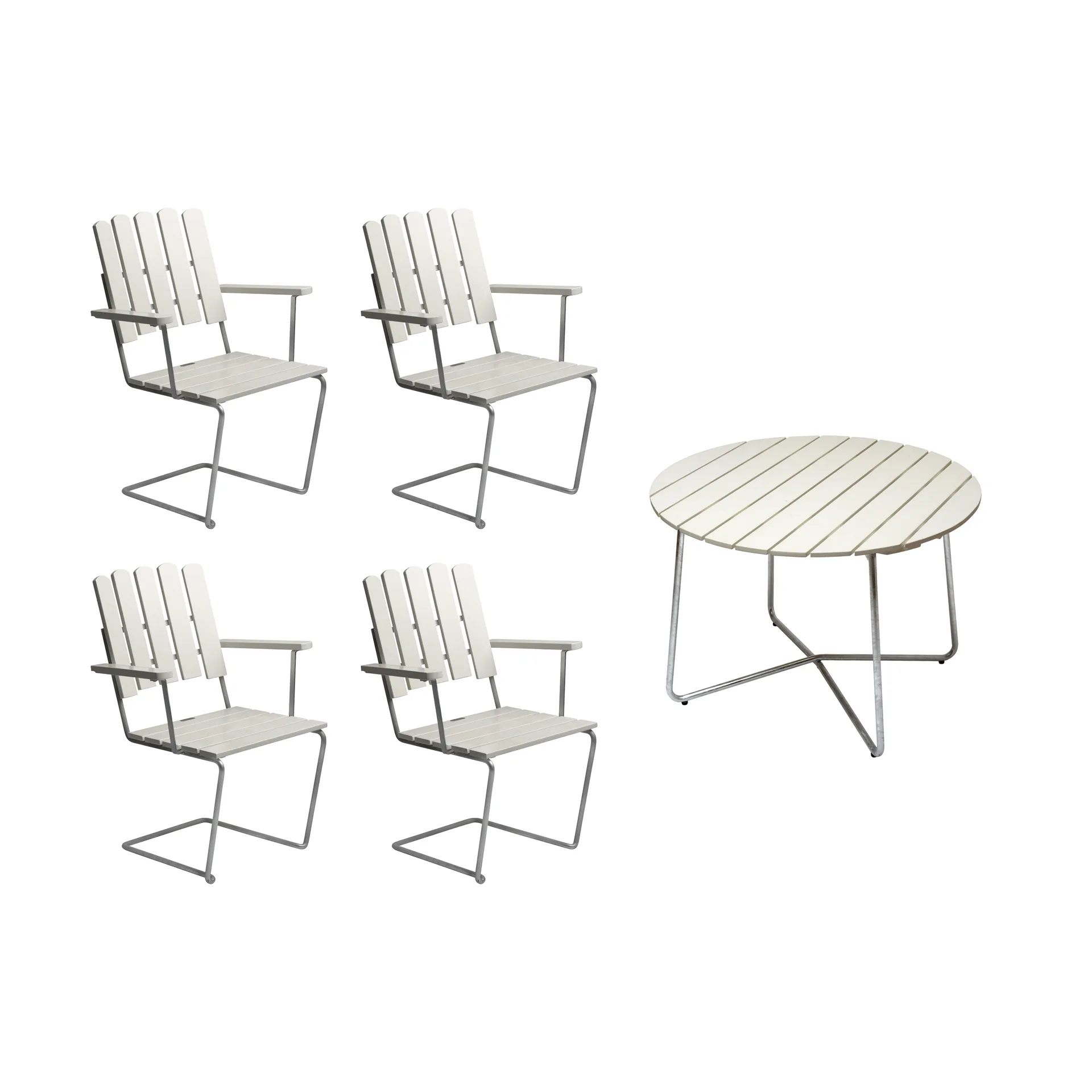 Ensemble Salle à Manger Grythyttan blanc 9A Ø100cm + 4x A2,  Grythyttan Stålmöbler
