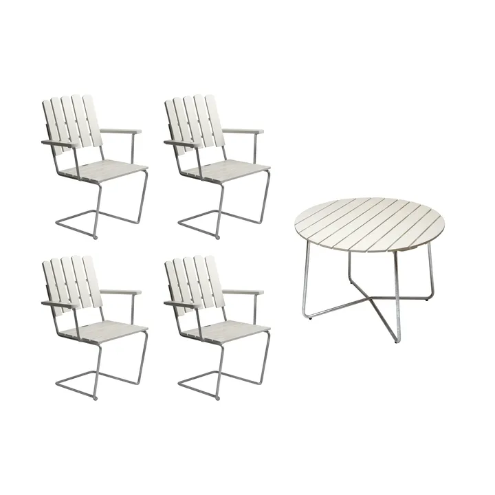 Ensemble Salle à Manger Grythyttan blanc 9A Ø100cm + 4x A2 - Grythyttan Stålmöbler