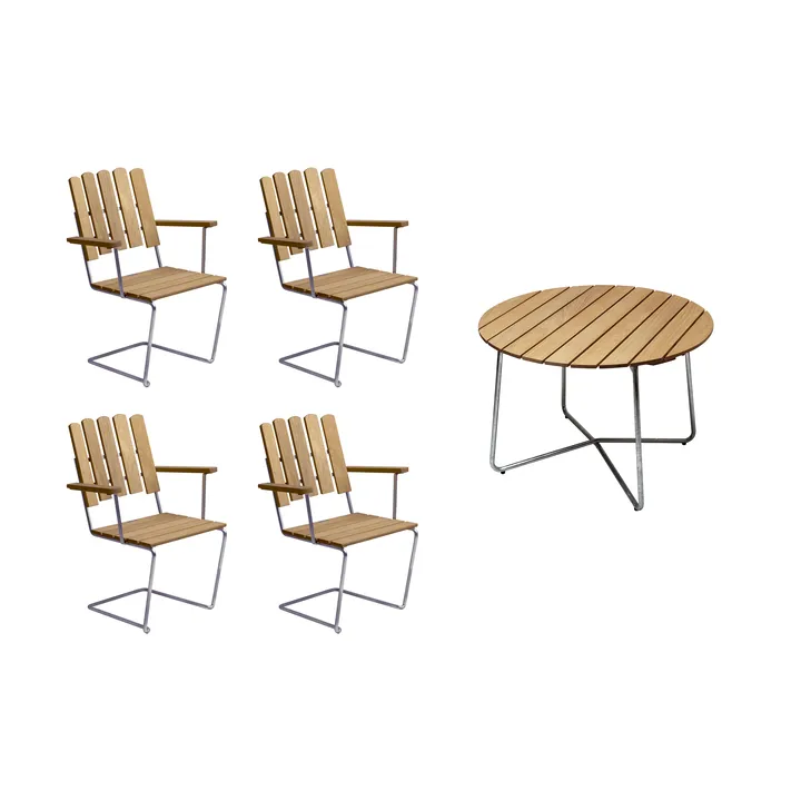 Ensemble Salle à Manger Grythyttan chêne 9A Ø100cm + 4x A2 - Grythyttan Stålmöbler