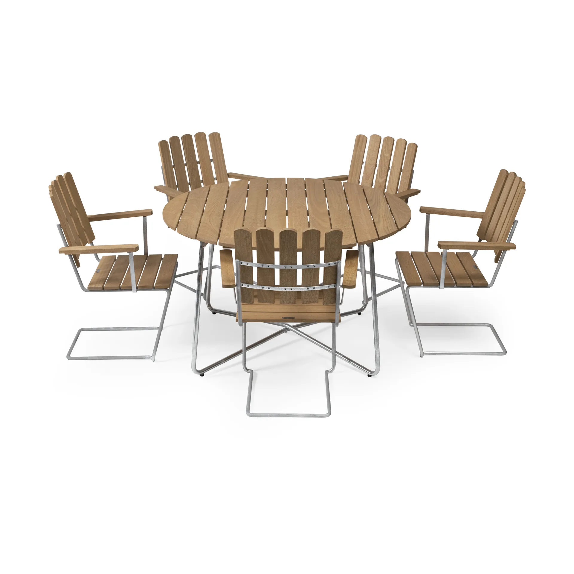 Ensemble Salle à Manger Grythyttan en chêne 9A Ø120cm + 5x A2 Grythyttan Stålmöbler