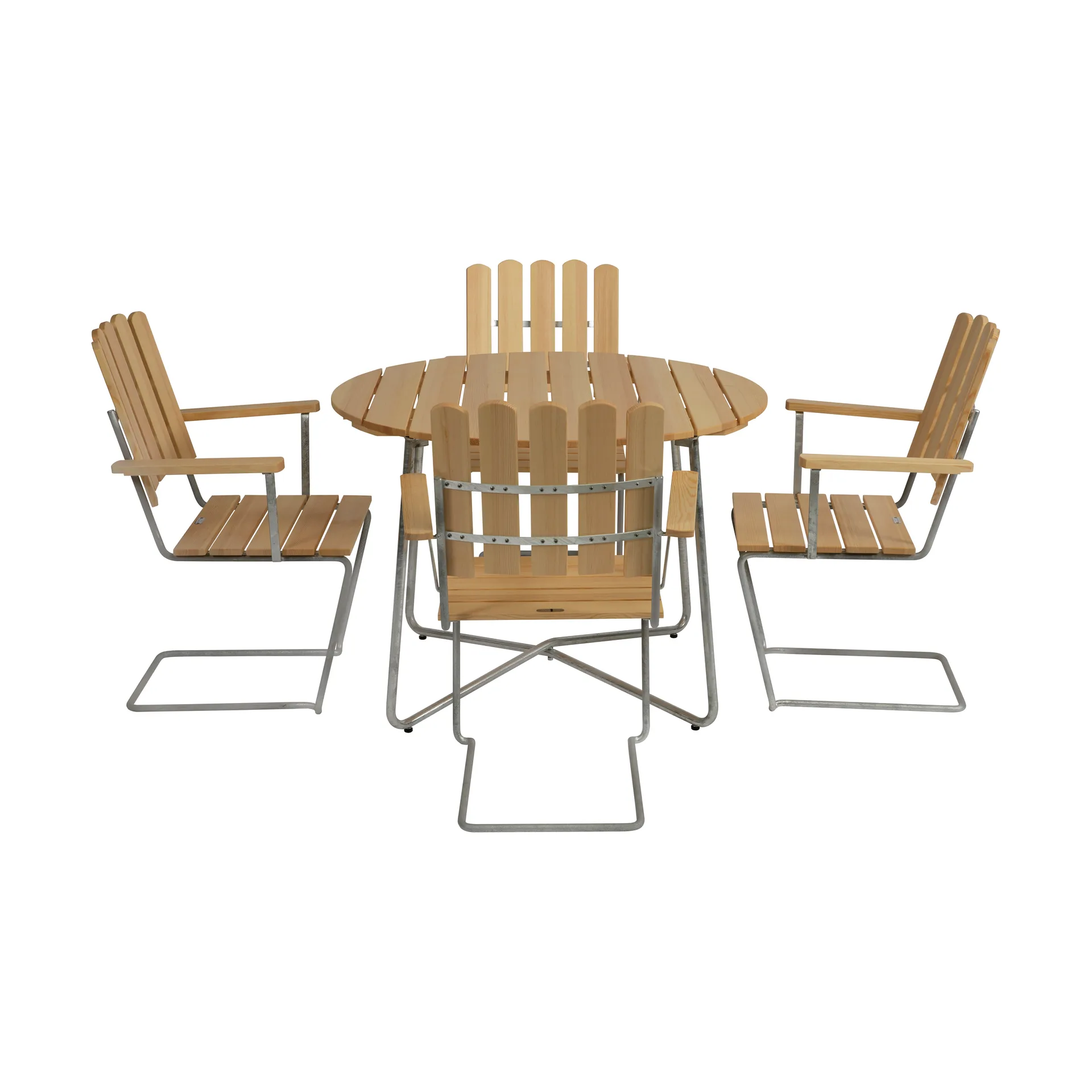 Ensemble Salle à Manger Grythyttan pin 9A Ø100cm + 4x A2 Grythyttan Stålmöbler