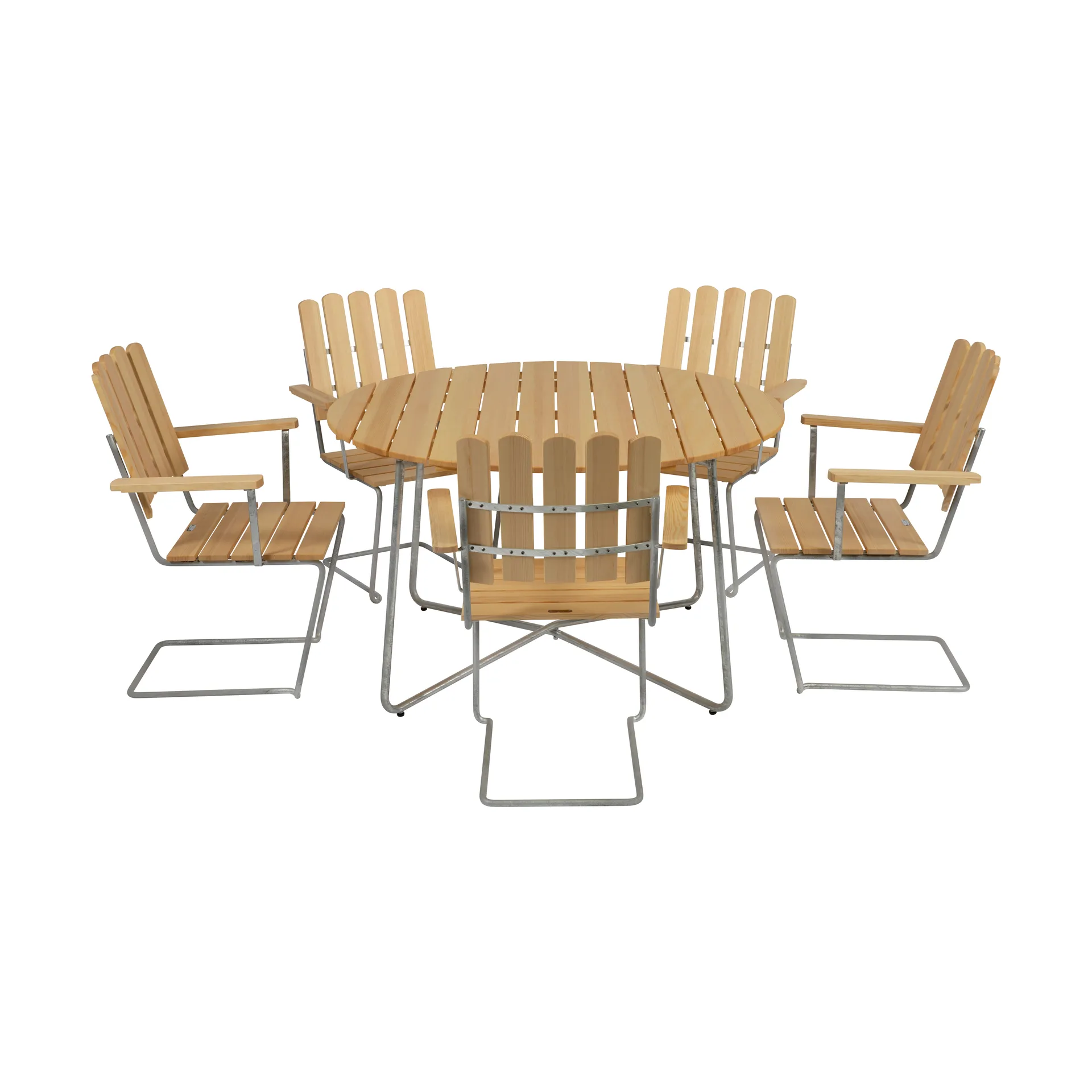 Ensemble Salle à Manger Grythyttan pin 9A Ø120cm + 5pc A2,  Grythyttan Stålmöbler
