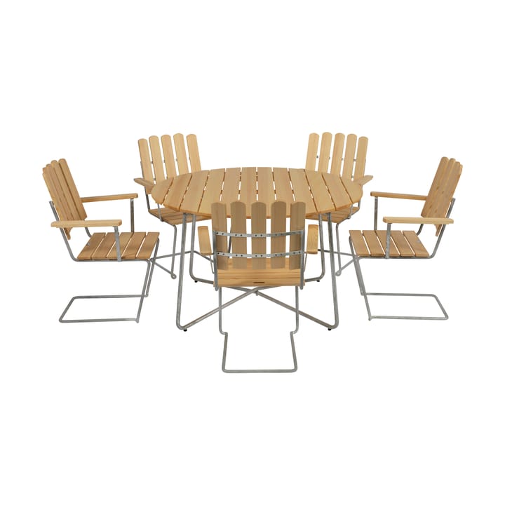 Ensemble Salle à Manger Grythyttan pin 9A Ø120cm + 5pc A2 Grythyttan Stålmöbler