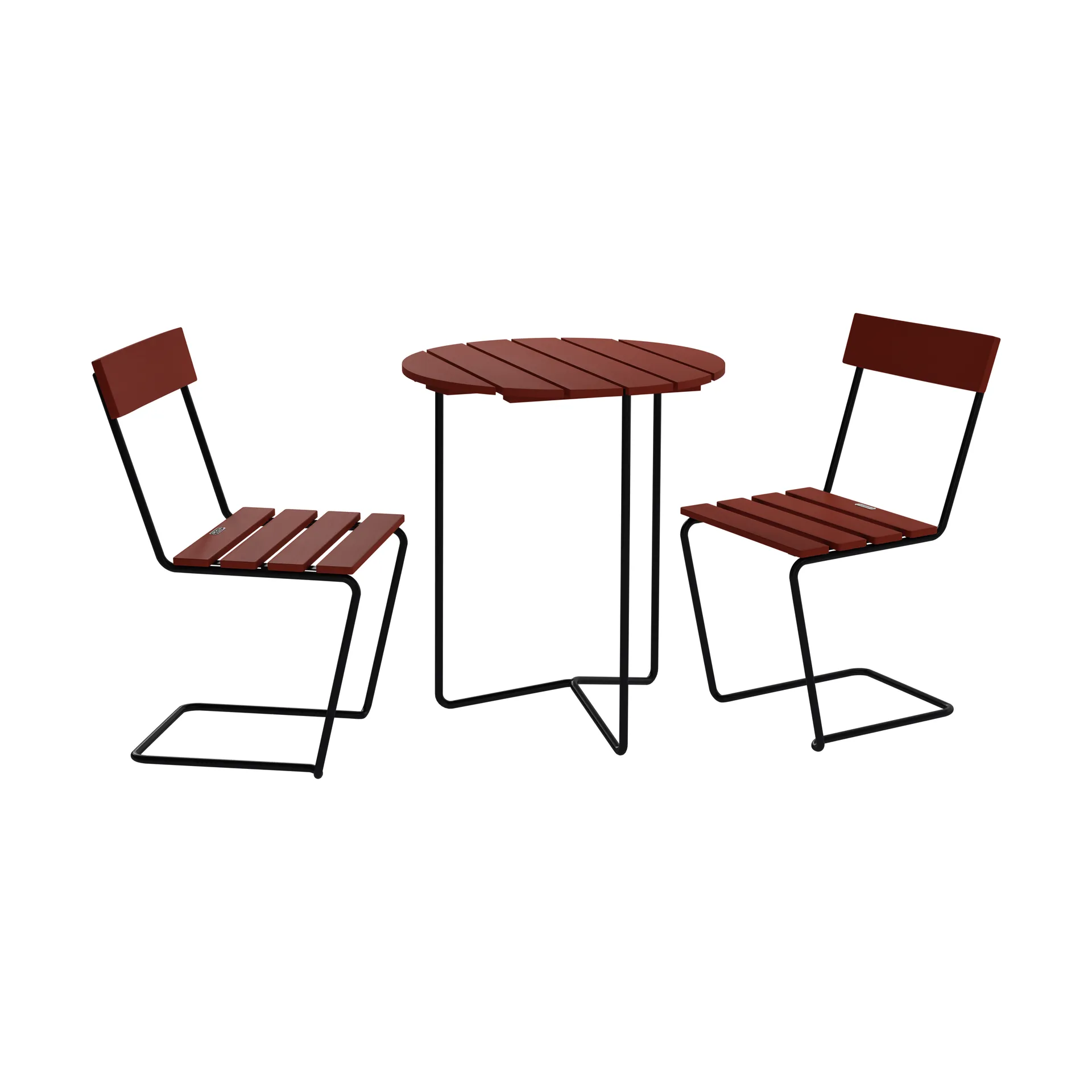 Table 6B + 2 chaises 1 chêne rouge foncé-stativ noir,  Grythyttan Stålmöbler