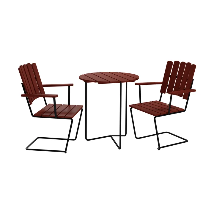 Table 6B + 2 fauteuils A2 chêne rouge foncé-noir - Grythyttan Stålmöbler