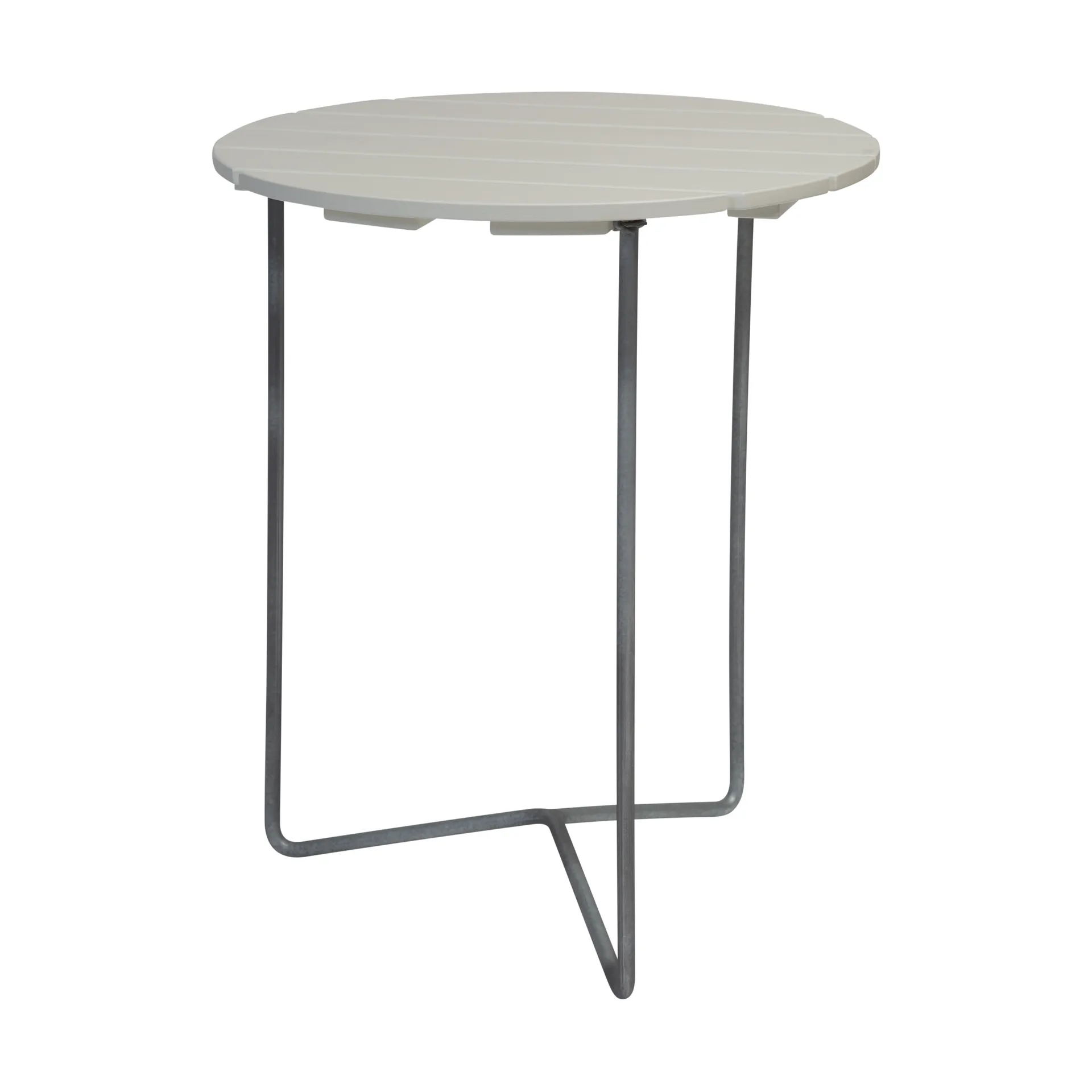 Table 6B Ø60 cm, Chêne laqué blanc - pieds galvanisés Grythyttan Stålmöbler