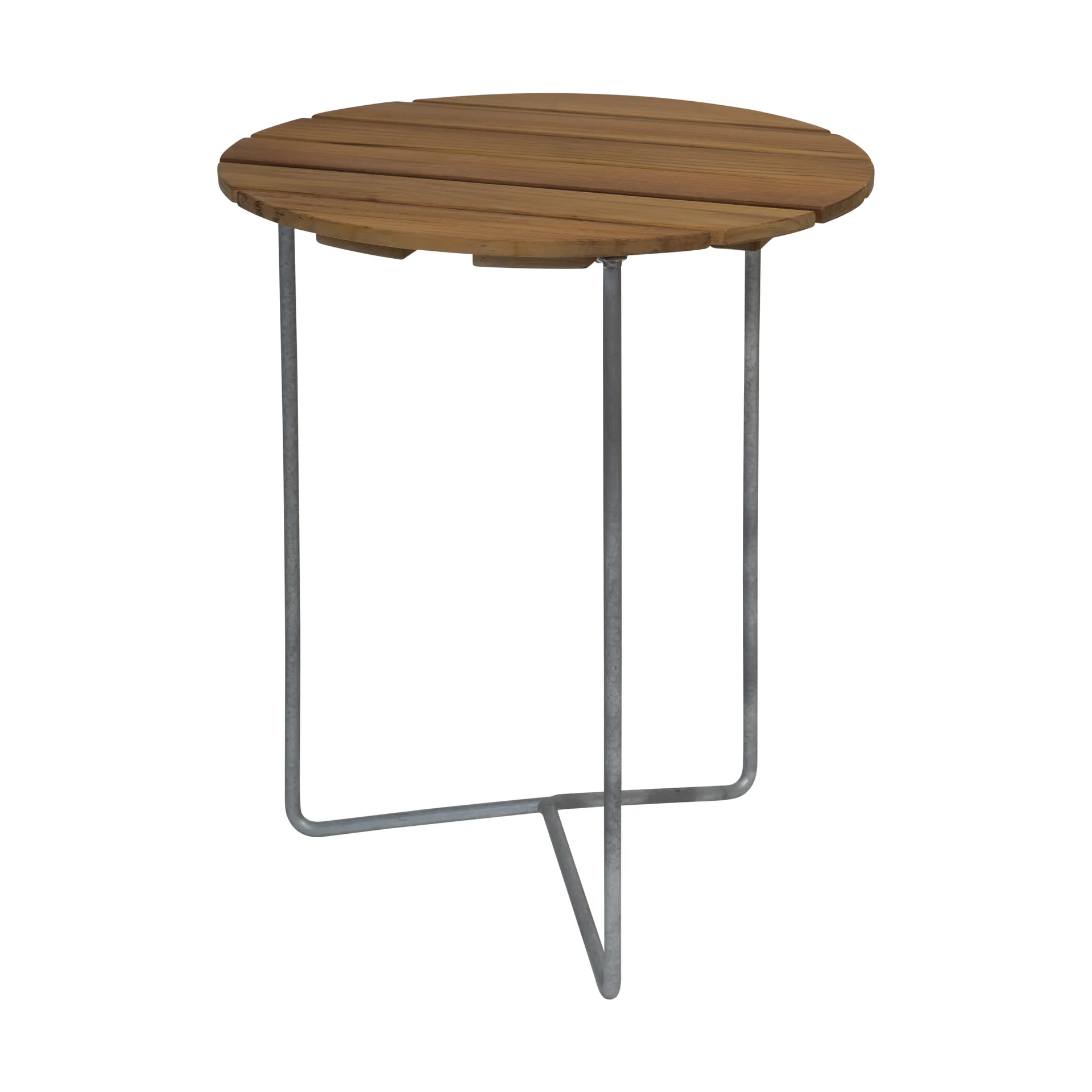 Table 6B Ø60 cm, Teck non traité - pieds galvanisés Grythyttan Stålmöbler