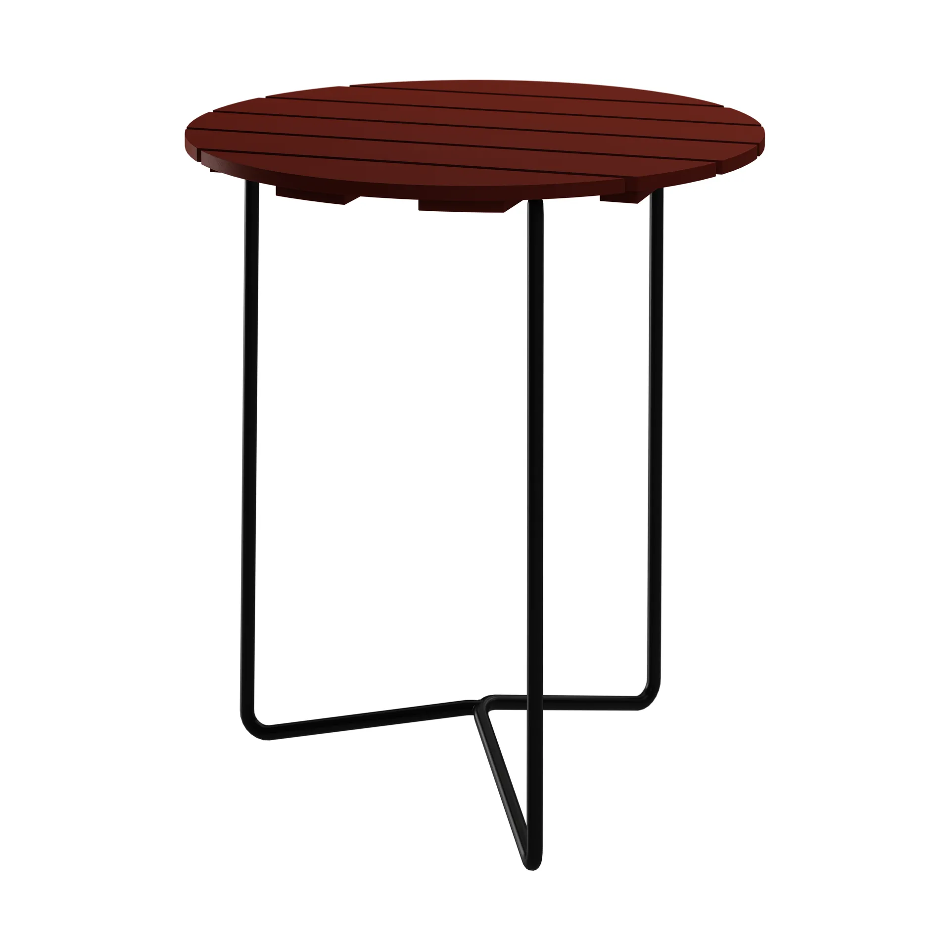 Table 6B, Structure en chêne laqué rouge foncé et acier noir, Ø60 cm Grythyttan Stålmöbler