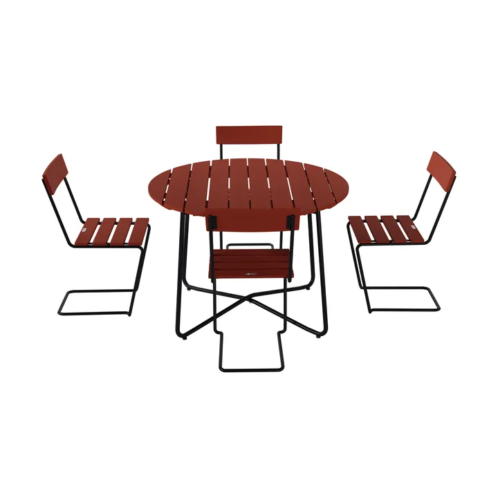 Table à manger 9A Ø100 cm + 4 chaises 1 chêne rouge foncé-stativ noir - Grythyttan Stålmöbler