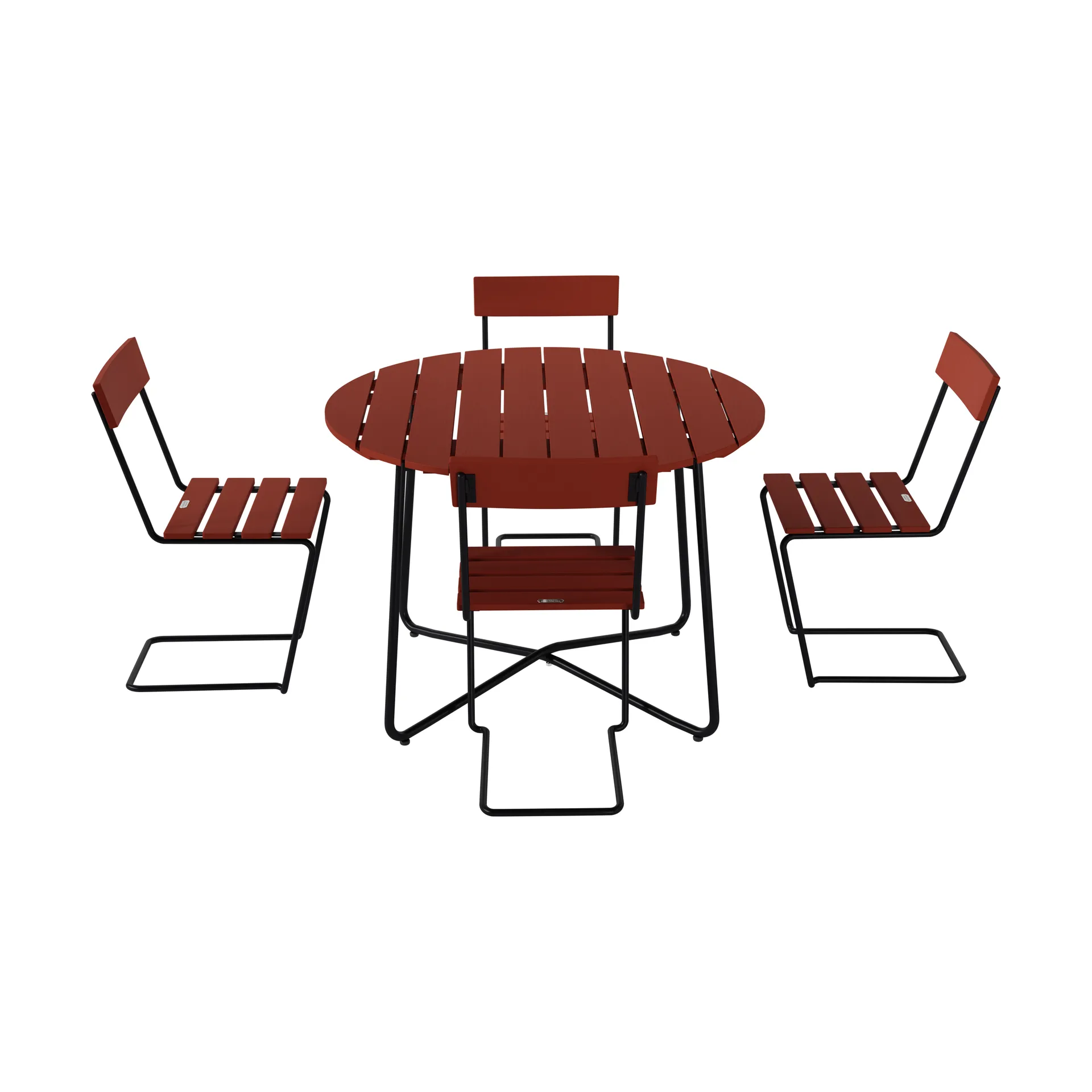 Table à manger 9A Ø100 cm + 4 chaises 1 chêne rouge foncé-stativ noir Grythyttan Stålmöbler