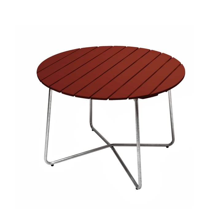 Table à manger 9A - Dark red lacquered oak-galvanized base, Ø100 cm - Grythyttan Stålmöbler