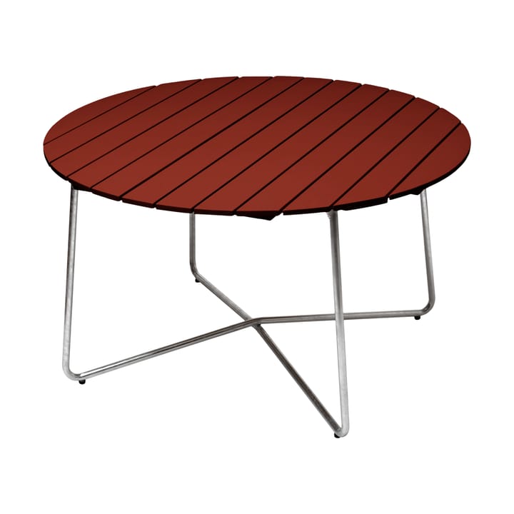 Table à manger 9A - Dark red lacquered oak-galvanized base, Ø120 cm - Grythyttan Stålmöbler