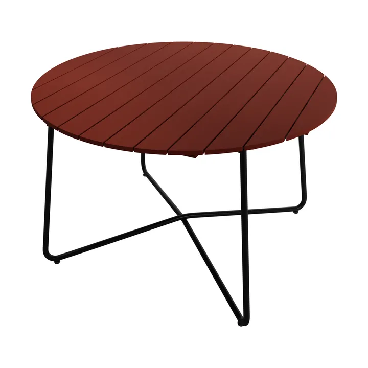 Table à manger 9A - Structure en chêne laqué rouge foncé et acier noir, Ø120 cm - Grythyttan Stålmöbler