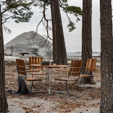 Table à manger 9A - Teck-structure en acier avec galvanisation à chaud Ø100 cm - Grythyttan Stålmöbler
