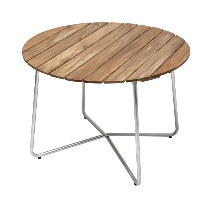 Table à manger 9A - Teck-structure en acier avec galvanisation à chaud Ø100 cm - Grythyttan Stålmöbler