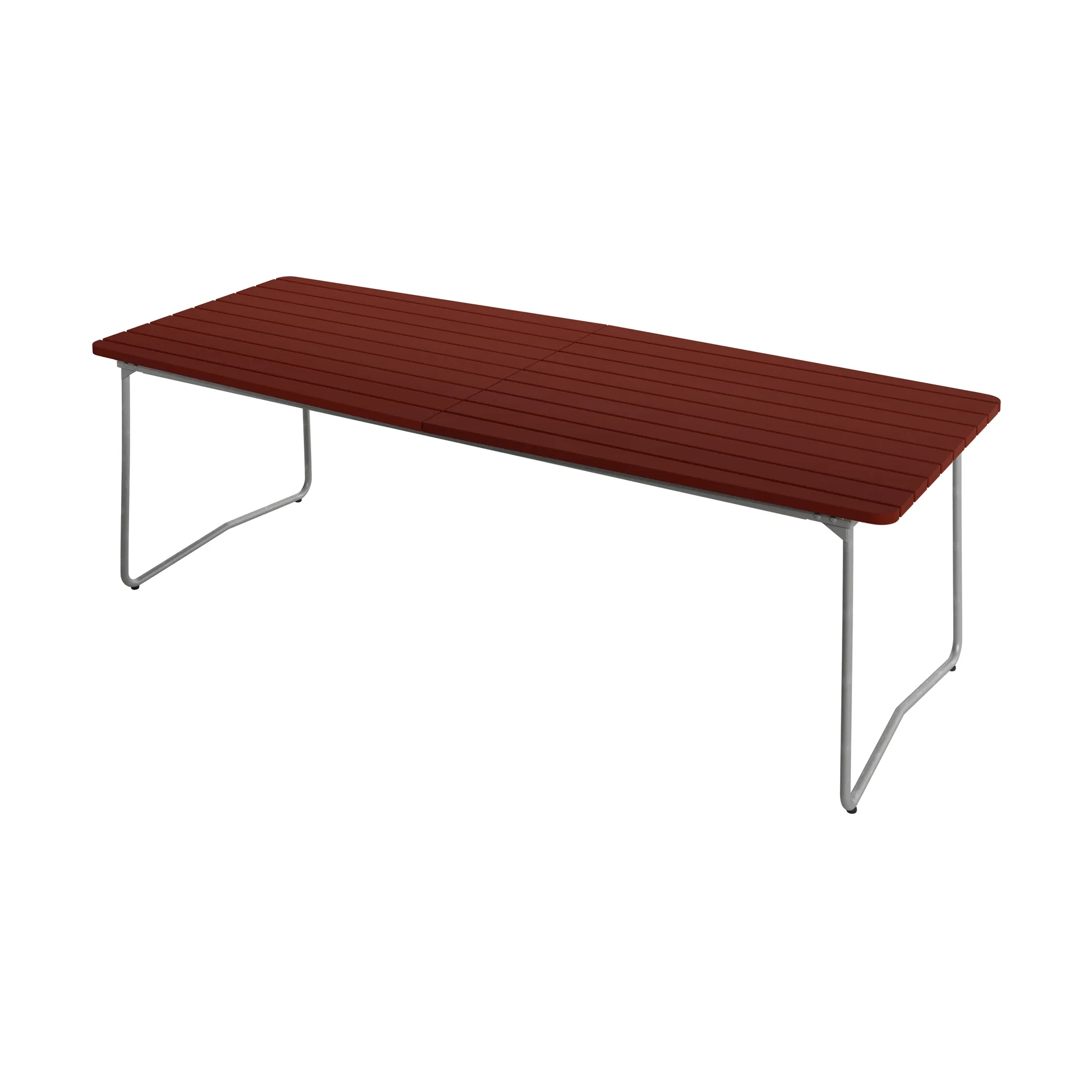 Table à manger B31, Structure en chêne laqué rouge foncé et acier galvanisé, 230x92 cm Grythyttan Stålmöbler