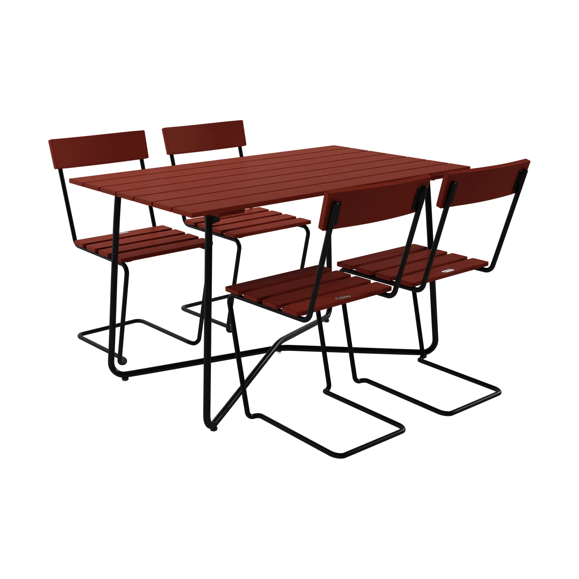 Table B25A + 4 chaises 1 chêne rouge foncé-stativ noir,  Grythyttan Stålmöbler