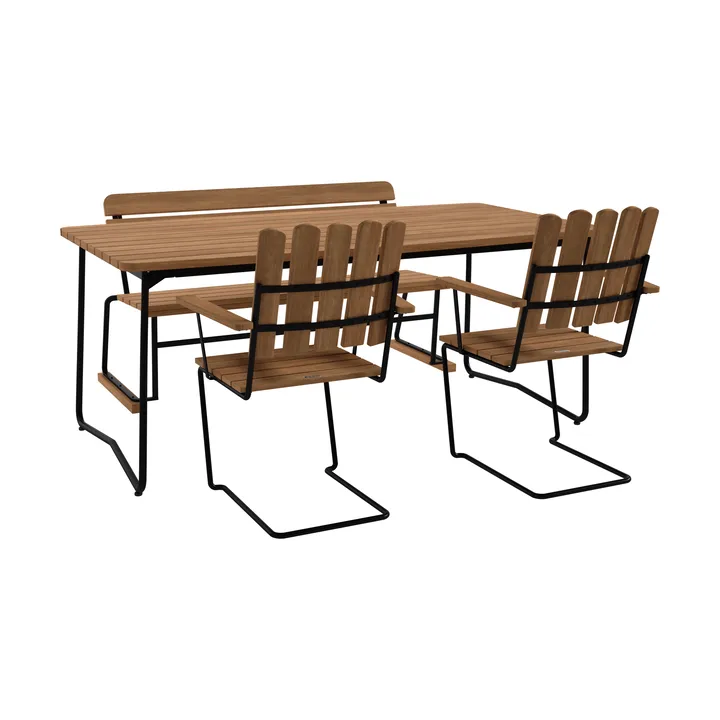 Table B31 170 cm + 2 fauteuils A2 + canapé 3 teck-stativ noir - Grythyttan Stålmöbler