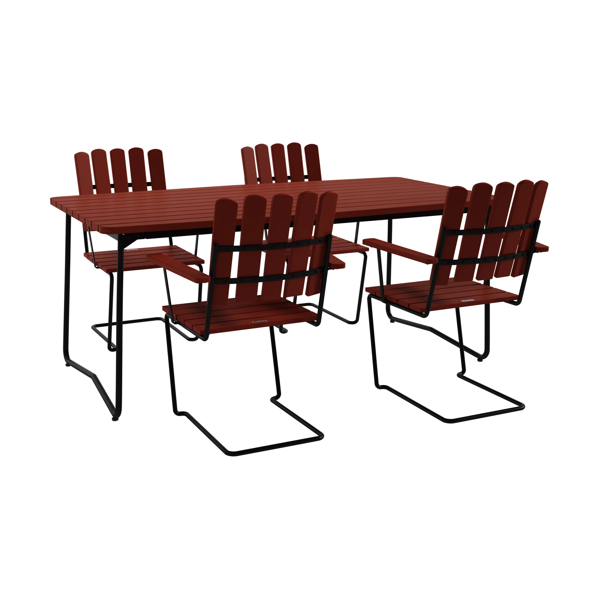 Table B31 170 cm + 4 fauteuils A2 chêne rouge foncé-stativ noir,  Grythyttan Stålmöbler