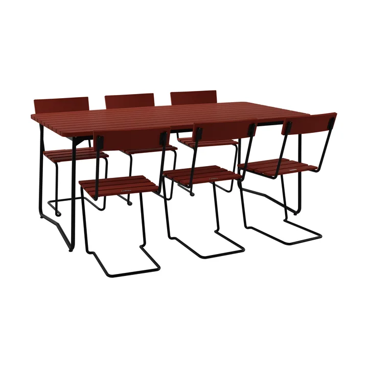 Table B31 170 cm + 6 chaises 1 chêne rouge foncé-stativ noir - Grythyttan Stålmöbler